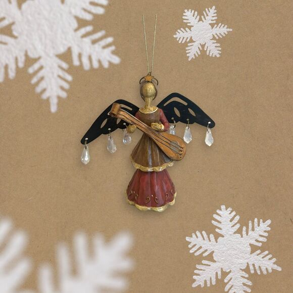 Peace Angel Herald Blowing Trumpet Christmas Ornament With Dangling Crystals - Picture 1 of 4